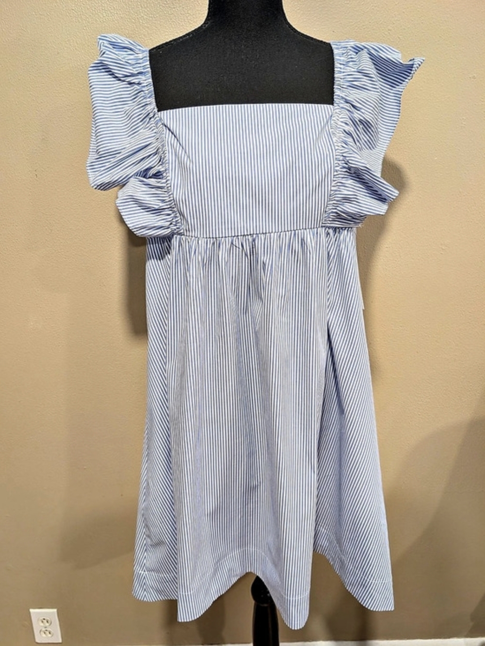 Free Assembly Blue White Striped Square Neck Ruffle Midi Dress S NWT